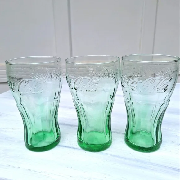 Coca Cola Glasses Vintage Green Colored Glass Drinking Coke Logo Collectible 3 - Picture 3 of 16